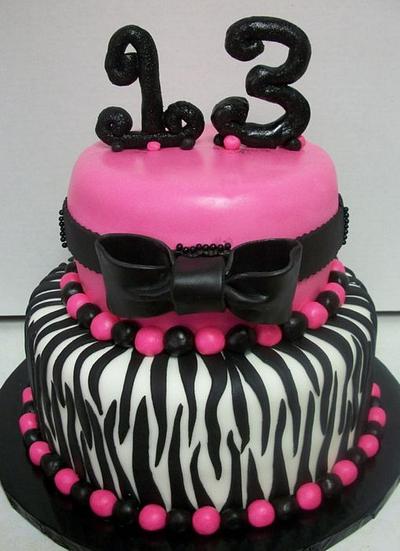 Zebra/Pink 13th Birthday Cake - Cake by Tracy's Custom Cakery LLC