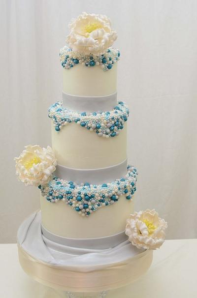 Wedding Cake with Beads and Sugar Peonies  - Cake by Sugarpixy