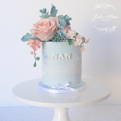 Peach and Blue Floral Cake - Cake by Julia Marie Cakes