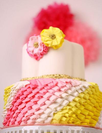 Pink and yellow ombre ruffle cake - Cake by Livy