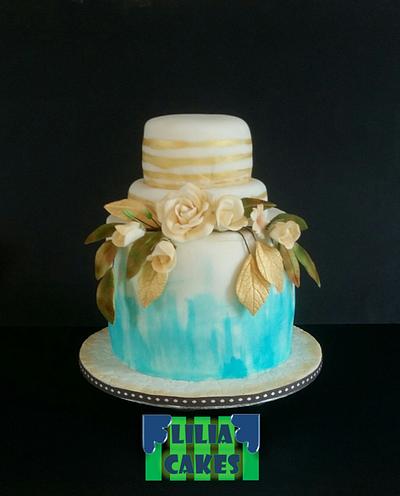 Golden and Blue Wedding Cake - Cake by LiliaCakes