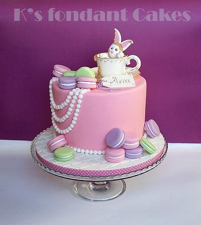 Vintage Tea Cup & Macarons Cake - Cake by K's fondant Cakes
