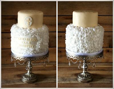 Cream & White Christening Cake with Wafer Paper Petals - Cake by Rose Atwater
