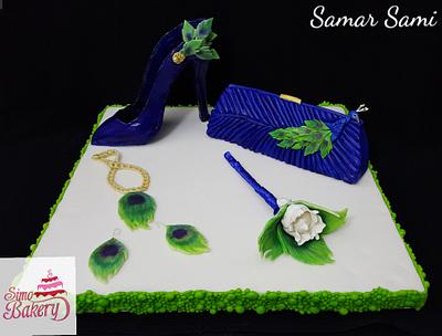 Peacock themed wedding clutch &shoes in the CPC International Women's Day Collaboration - Cake by Simo Bakery