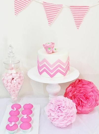 Ombre Chevron and Ranunculus cake - Cake by Marie Mae Tacugue