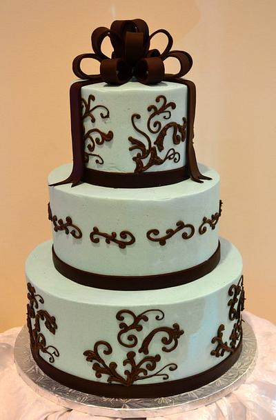 Teal cake with brown bow - Cake by patisserie42