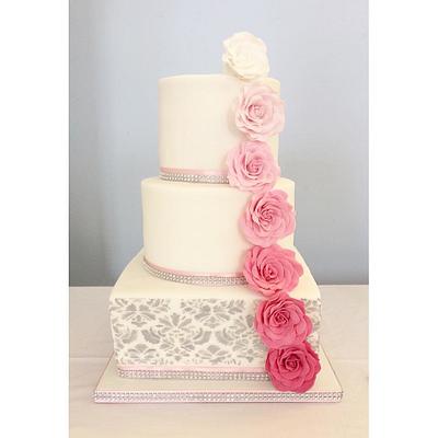 Ombre Roses and Silver Damask - Cake by Beth Evans