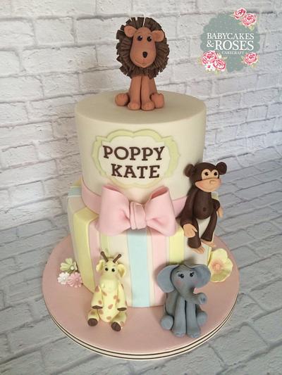 Zoo Animals Christening Cake - Cake by Babycakes & Roses Cakecraft