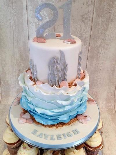 Beach themed ruffle cake & cupcakes - Cake by Chocomoo