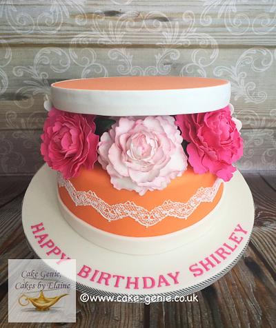 Peonies Hat Box - Cake by Elaine Bennion (Cake Genie, Cakes by Elaine)