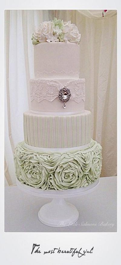 Sage green rose ruffle cake - Cake by The Little Salmons Bakery