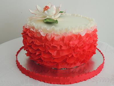 red ombre and ruffles cake with magnolia flower - Cake by mysweetdecorations