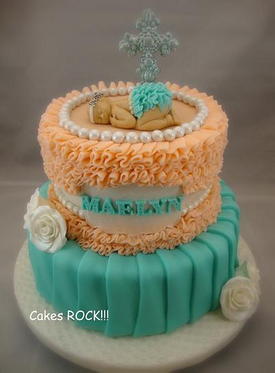 Baby Dedication Cake in Coral & Aqua - Cake by Cakes ROCK!!!  