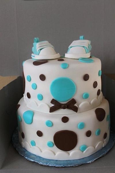Polka Dot baby shower cake with Baby converse shoes - Cake by carolyn chapparo