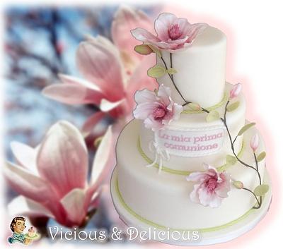 Magnolia first communion cake - Cake by Sara Solimes Party solutions
