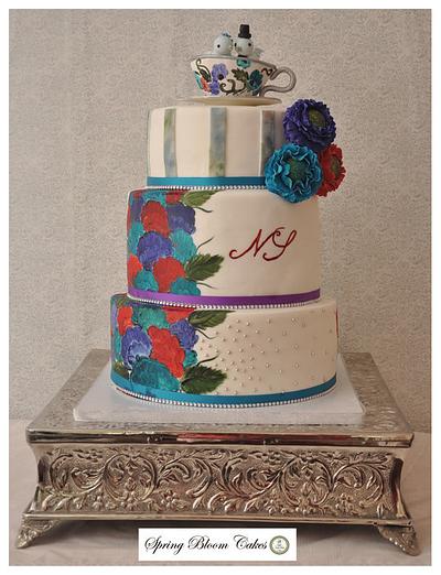 Hand Painted Wedding Cake - Cake by Spring Bloom Cakes