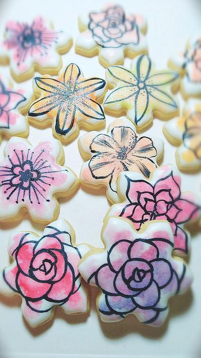 Watercolor Flower Cookies  - Cake by Cookies by Joss 