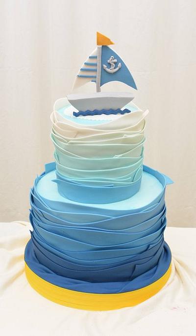 Nautical Themed Cake with  Ombre Ruffle Waves - Cake by Sugarpixy