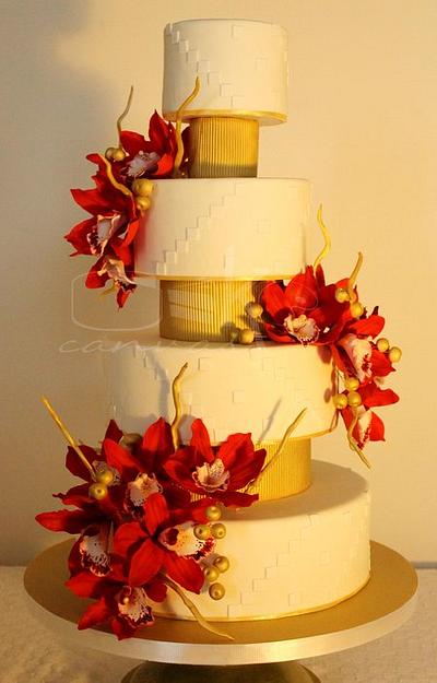 Red red orchids - Celebrity Wedding Cake  - Cake by Anna Mathew Vadayatt