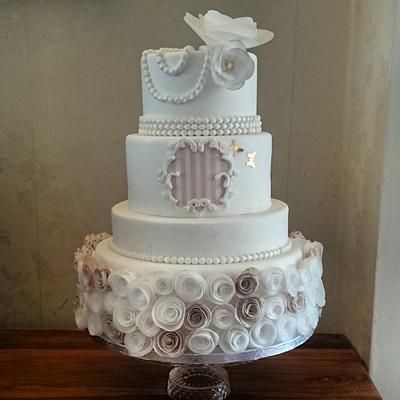 wedding cake with wafer roses  - Cake by Divine Bakes
