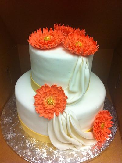Draped cake with Gerber Daisies - Cake by Sugarlicous