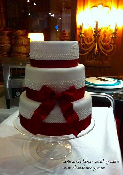 wedding cake white - red ribbon - Cake by Olivia's Bakery