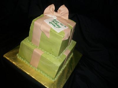 Sage Green & Beige Gift Box Cake - Cake by caymancake
