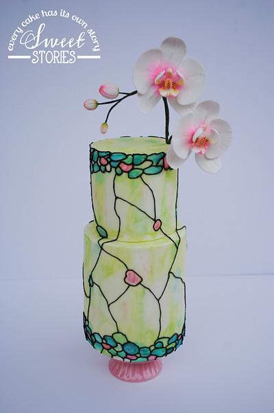 Stained glass cake with moth orchid - Cake by Karla Sweet Stories