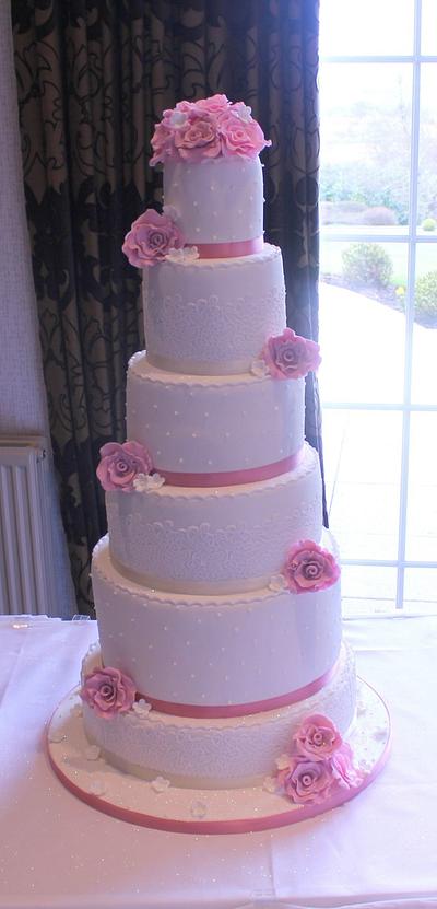 Six Tier Ivory Wedding Cake - Cake by Cakes by Lorna