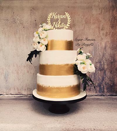 Gold & White Wedding Cake - Cake by SugarfanciesbyPooja