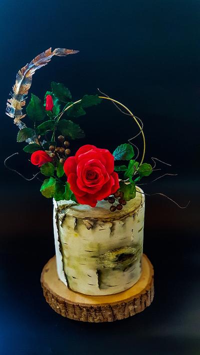 Silver birch and red Rose's  - Cake by Shell at Spotty Cake Tin