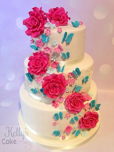 Turquoise and Cerise Wedding  - Cake by Kelly Hallett