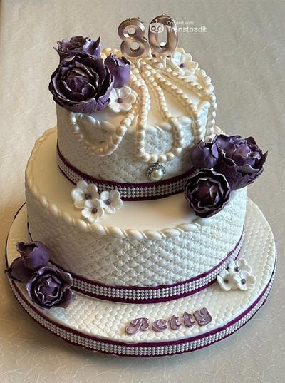 Peonies and Pearls 80th Birthday cake - Cake by Margaret Lloyd