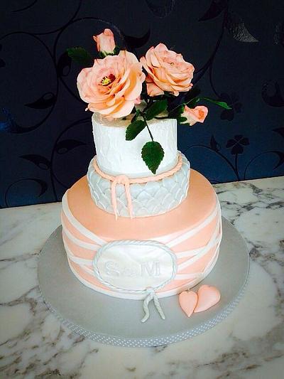 Rose and Grey Wedding Cake with Rose - Cake by Simone Barton