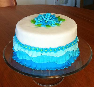 Blue frills and flowers - Cake by Ritsa Demetriadou