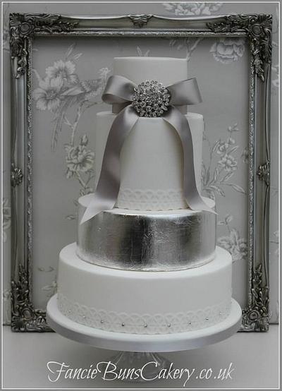Silver Leaf & crystal detail wedding cake - Cake by Fancie Buns