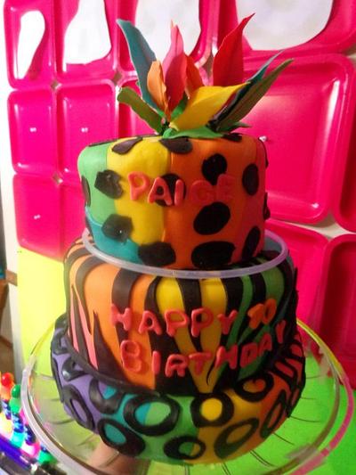 neon animal print - Cake by sticky dough cakes by Julia in Ferndale