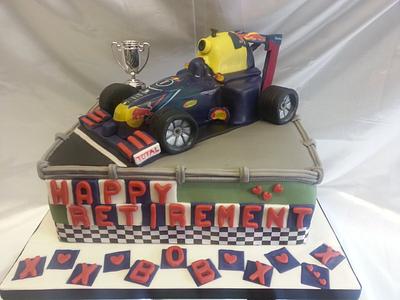 Red Bull,Formula 1 Birthday cake. - Cake by Joan Cawte
