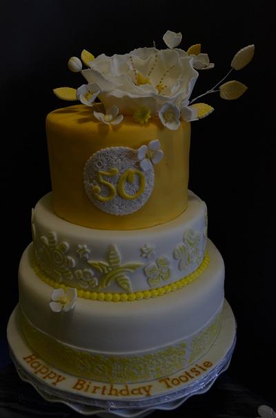 Yellow Gold with Fantasy Flower Cake - Cake by Cake Baby by Glenda