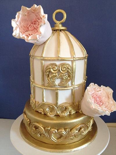 Birdcage cake with David Austin roses - Cake by Kathy Cope