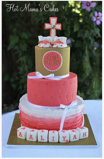 Coral and Gold Christening  - Cake by Hot Mama's Cakes