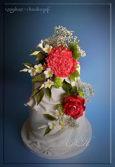 Свадебный торт с букетом цветов - Cake by Svetlana