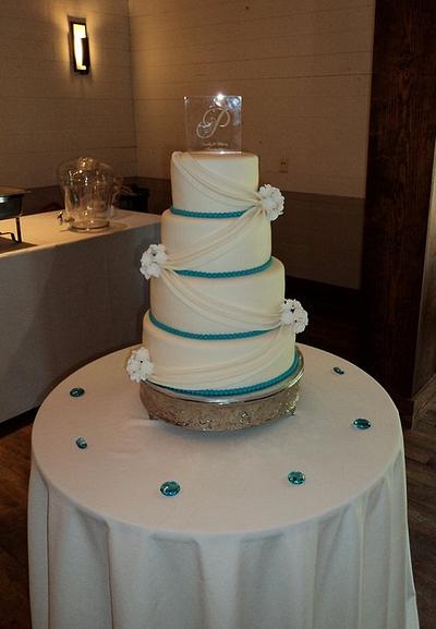 Turquoise and White Wedding Cake - Cake by Kimberly Cerimele