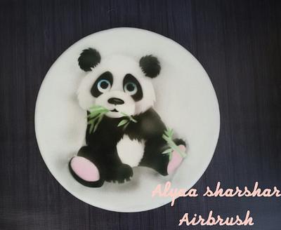 Airbrushing panda on fondant - Cake by Alyaa sharshar 