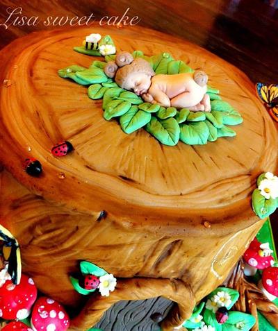 Tree trunk christening cake - Cake by Elisabethf