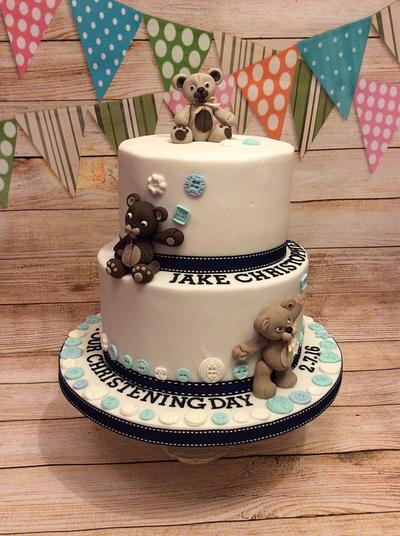 Teddies and Buttons Christening Cake - Cake by K Cakes