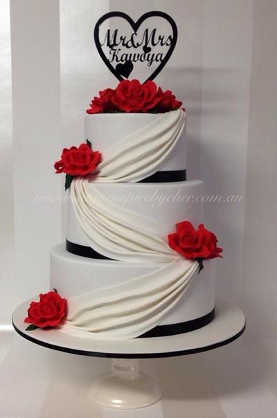 Red Roses Drape Wedding Cake - Cake by Sugar n Spice by Cher