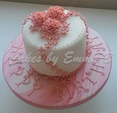 Vintage Pastel Pink Ruffle Rose Birthday Cake - Cake by CakesByEmmaB