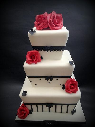 Red & Black Chic Wedding Cake - Cake by Chocomoo