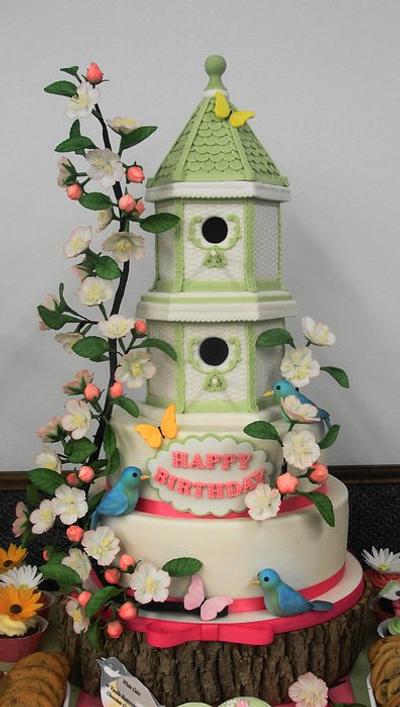 Spring themed bird house birthday cake - Cake by Jessica Allard Costales